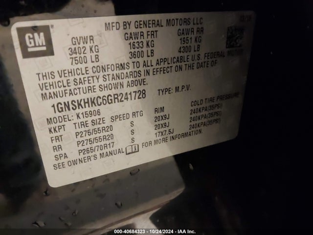 Chevrolet Suburban Lt 2016 1GNSKHKC6GR241728 Image 9