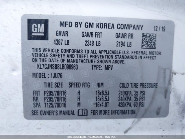 KL7CJNSB8LB090963 Chevrolet Trax Awd Ls