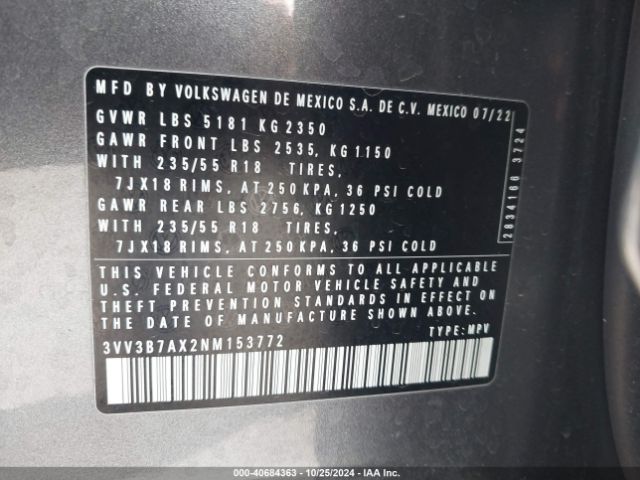3VV3B7AX2NM153772 Volkswagen Tiguan 2.0t Se