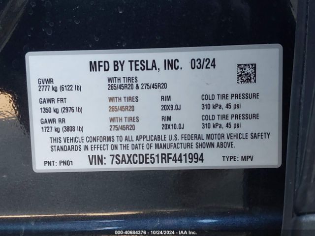 7SAXCDE51RF441994 Tesla Model X Long Range