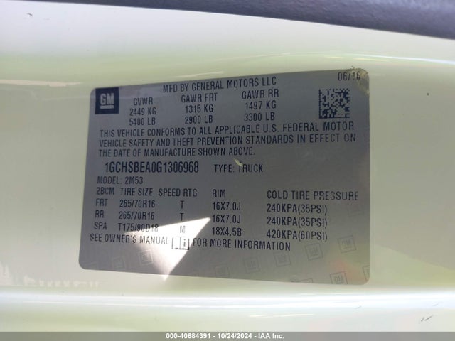 1GCHSBEA0G1306968 Chevrolet Colorado Wt