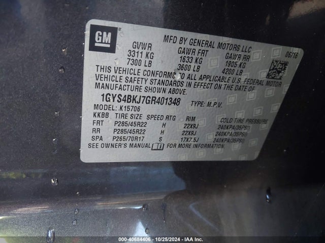 1GYS4BKJ7GR401348 Cadillac Escalade Luxury Collection
