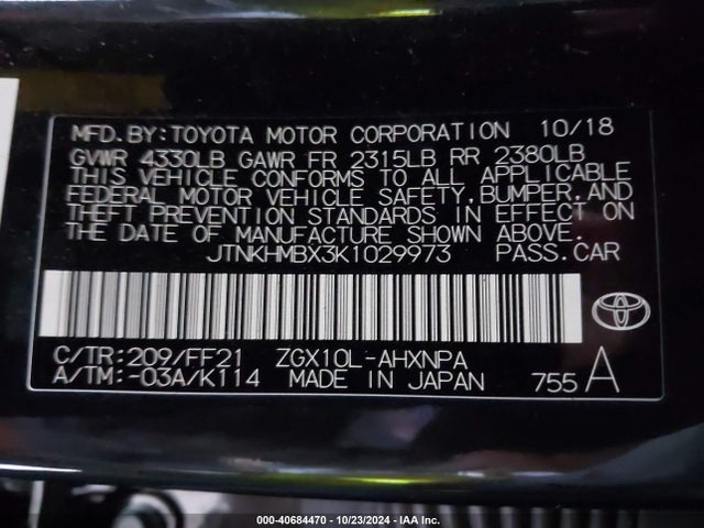 JTNKHMBX3K1029973 Toyota C-HR XLE