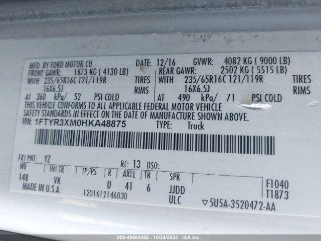 1FTYR3XM0HKA48875 Ford Transit-250