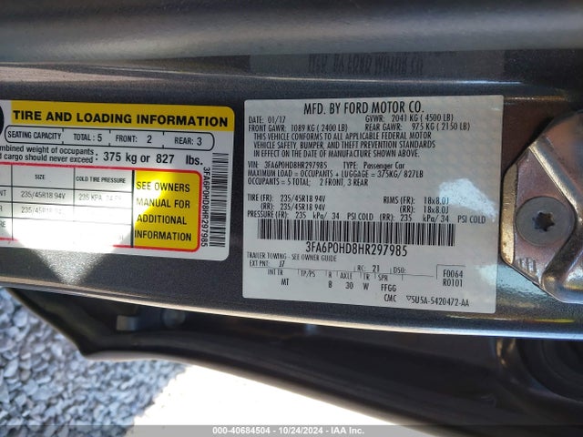 Ford FUSION SE 2017 3FA6P0HD8HR297985 Image 9