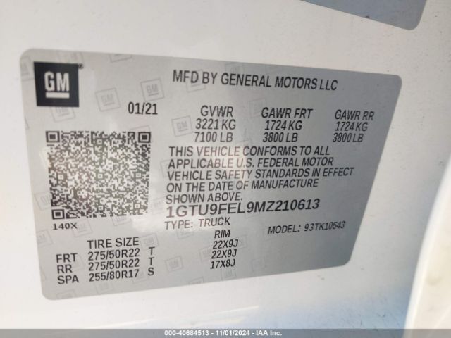 1GTU9FEL9MZ210613 GMC Sierra 1500 4wd  Short Box Denali