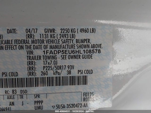 Ford C-max Energi Se 2017 1FADP5EU6HL108578 Image 9