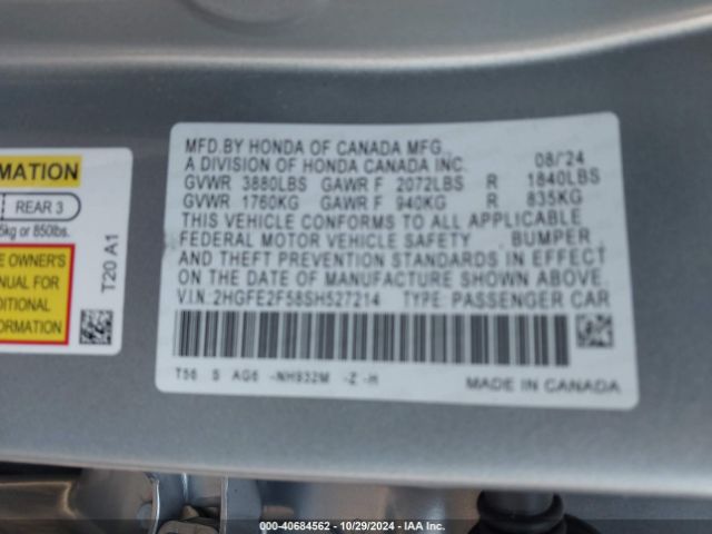2HGFE2F58SH527214 Honda Civic Sport