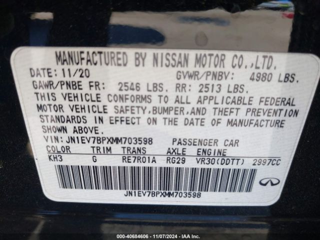 JN1EV7BPXMM703598 Infiniti Q50 LUXE
