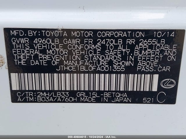 Lexus Gs 350 Crafted Line 2015 JTHCE1BL0FA001355 Image 9