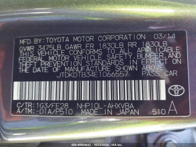 JTDKDTB34E1066557 Toyota Prius C One