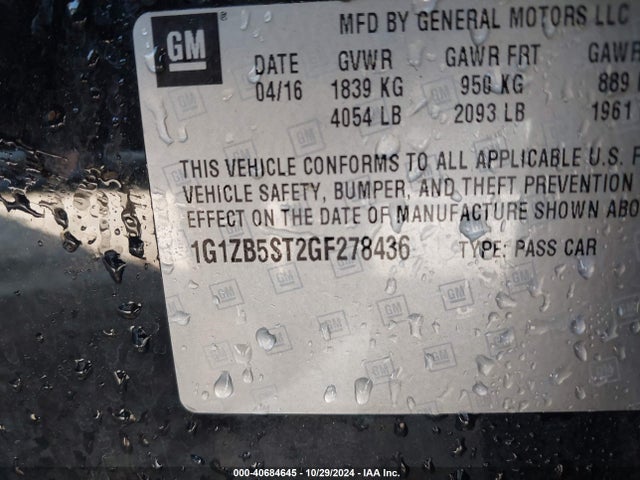 Chevrolet MALIBU LS 2016 1G1ZB5ST2GF278436 Image 9