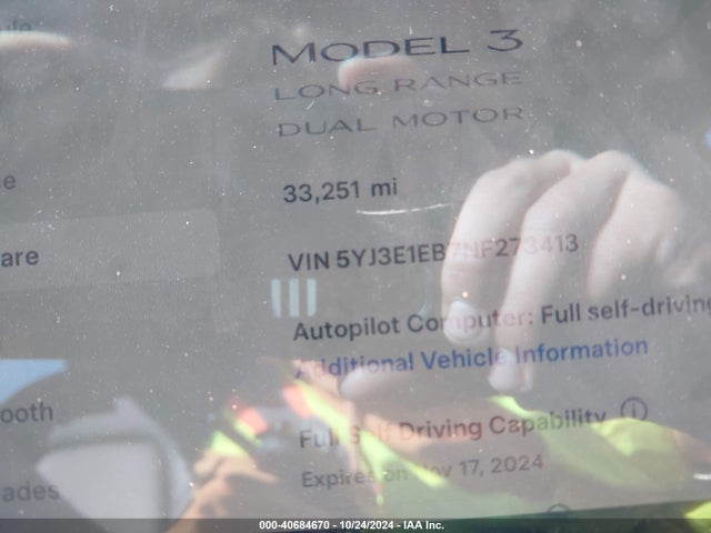 2022 TESLA MODEL 3 5YJ3E1EB7NF273413 Photo 6