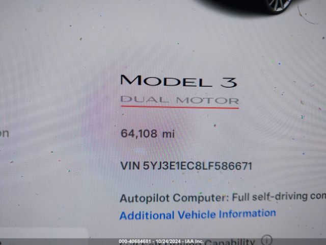 5YJ3E1EC8LF586671 Tesla Model 3 Performance Dual Motor All-wheel Drive