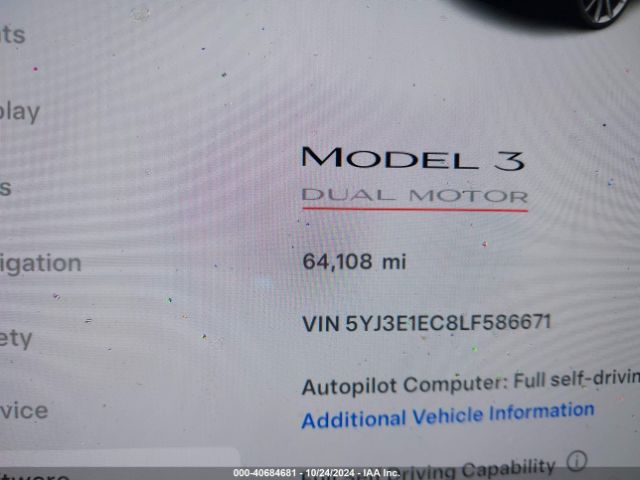 5YJ3E1EC8LF586671 Tesla Model 3 Performance Dual Motor All-wheel Drive
