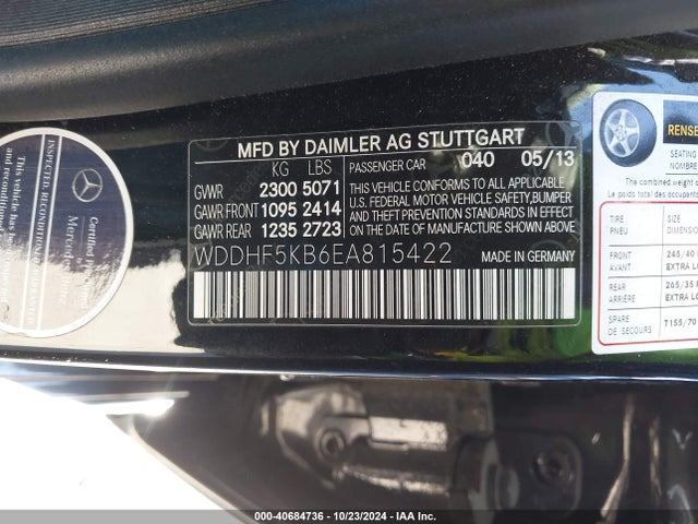 2014 Mercedes-benz E 350 მანქანა იყიდება აუქციონზე, vin: WDDHF5KB6EA815422, აუქციონის ნომერი: 40684736