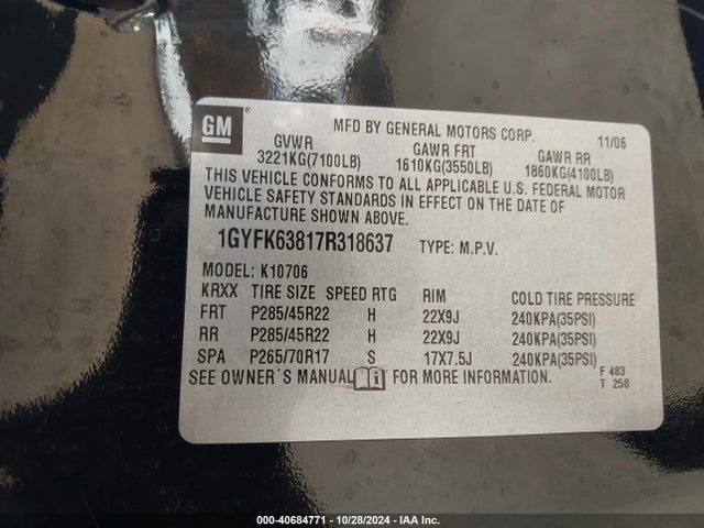 2007 CADILLAC ESCALADE 1GYFK63817R318637 Photo 8