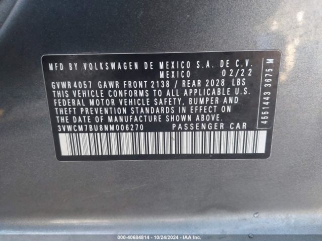3VWCM7BU8NM006270 Volkswagen Jetta 1.5t S