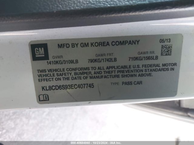 KL8CD6S93EC407745 Chevrolet Spark 1lt Auto