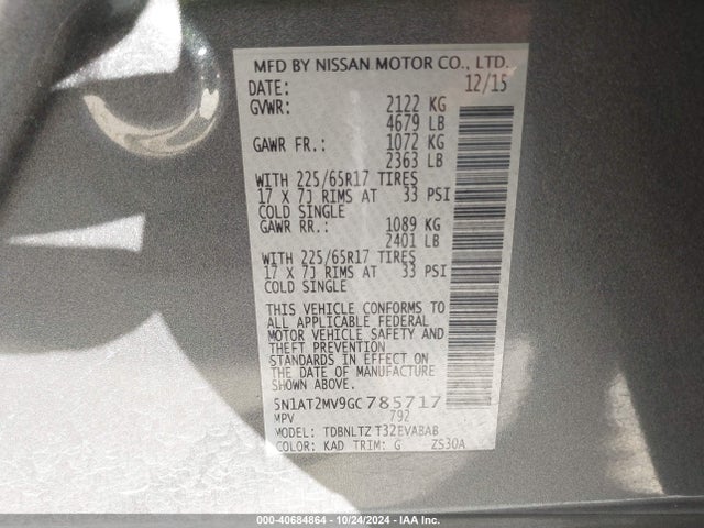 Nissan ROGUE SV 2016 5N1AT2MV9GC785717 Image 9