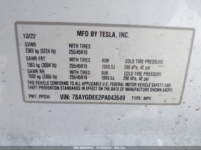 2023 TESLA MODEL Y 7SAYGDEE2PA043549 Photo 8