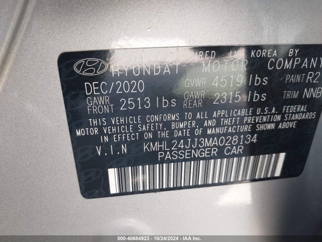 Hyundai Sonata Blue 2021 KMHL24JJ3MA028134 Image 9
