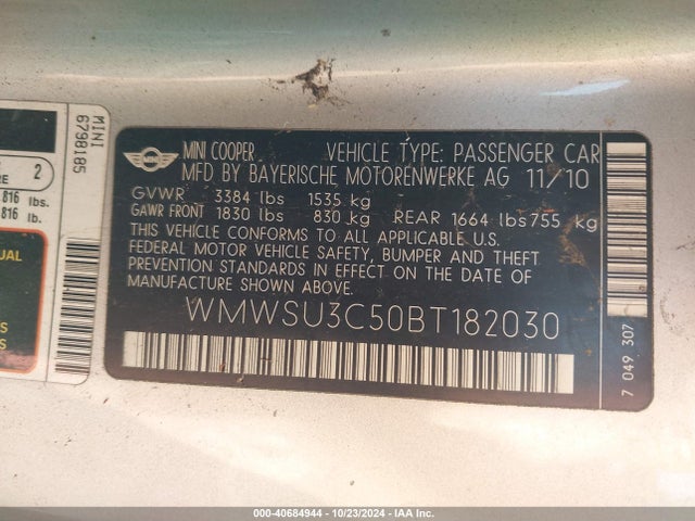 2011 MINI COOPER WMWSU3C50BT182030 Photo 8
