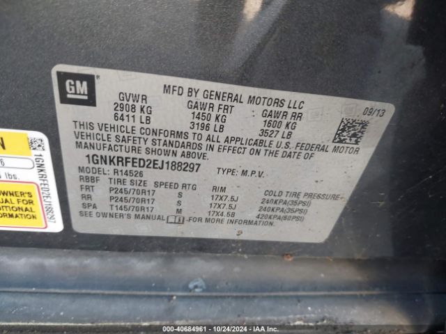 1GNKRFED2EJ188297 Chevrolet Traverse Ls