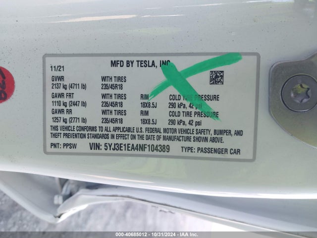 2022 TESLA MODEL 3 5YJ3E1EA4NF104389 Photo 8