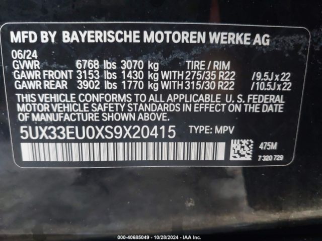 5UX33EU0XS9X20415 BMW X5 M60i