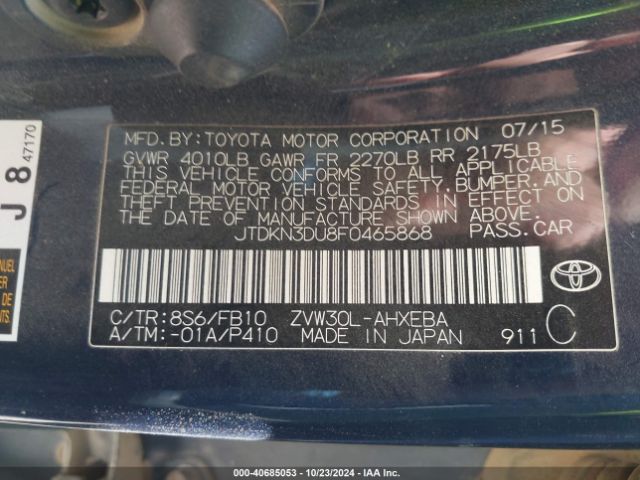 JTDKN3DU8F0465868 Toyota Prius