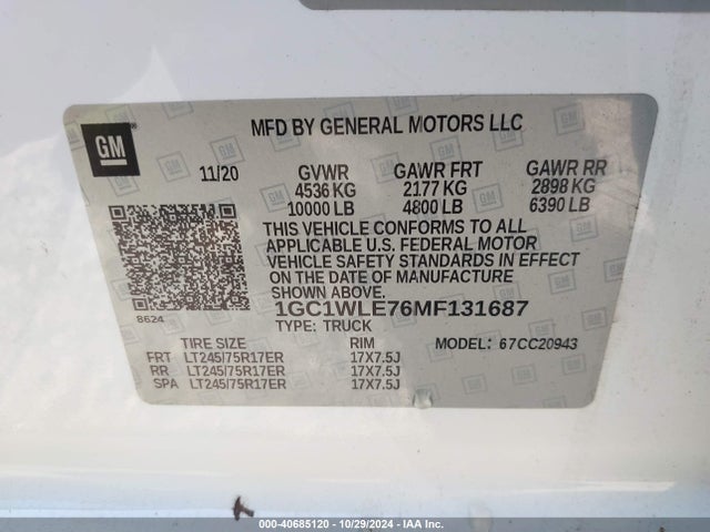 1GC1WLE76MF131687 Chevrolet Silverado 2500hd 2wd  Long Bed Wt