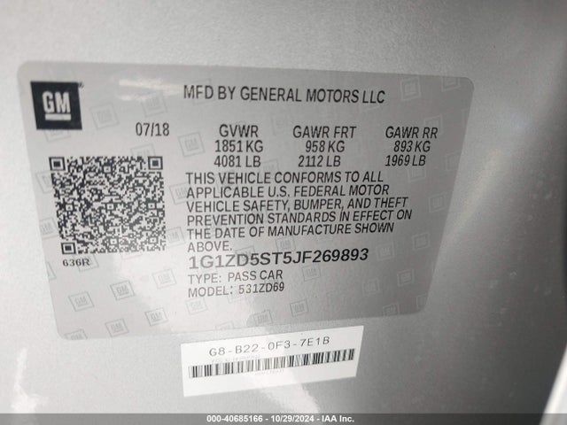 Chevrolet MALIBU LT 2018 1G1ZD5ST5JF269893 Image 9