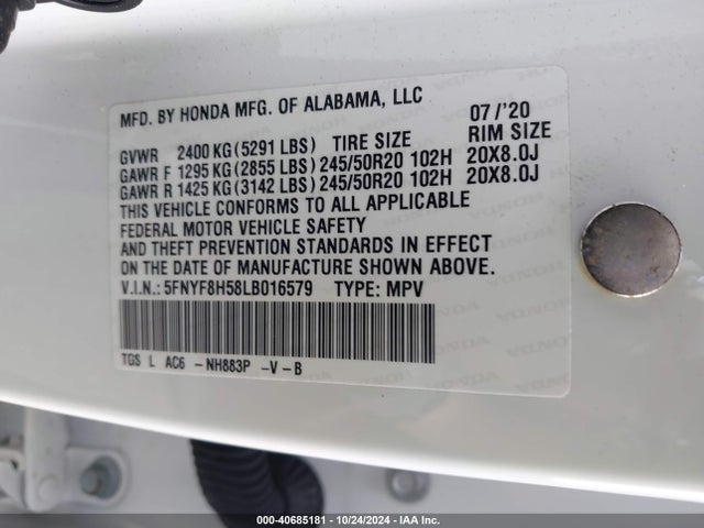 Honda Passport Awd Ex-l 2020 5FNYF8H58LB016579 Image 9