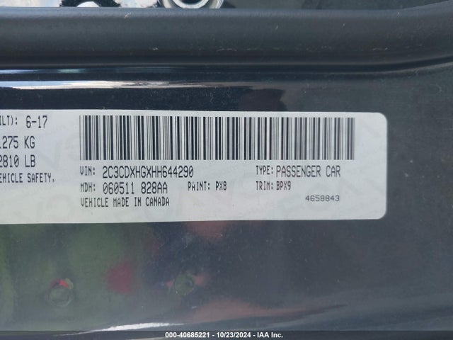 Dodge Charger Sxt Rwd 2017 2C3CDXHGXHH644290 Image 9