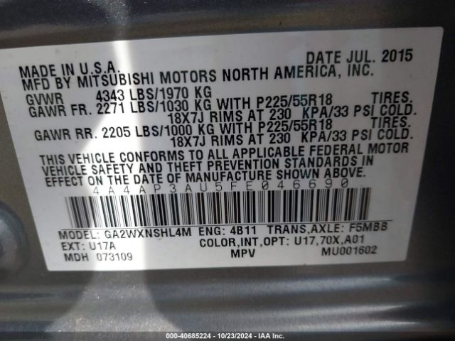 2015 MITSUBISHI OUTLANDER SPORT 4A4AP3AU5FE046690 Photo 8