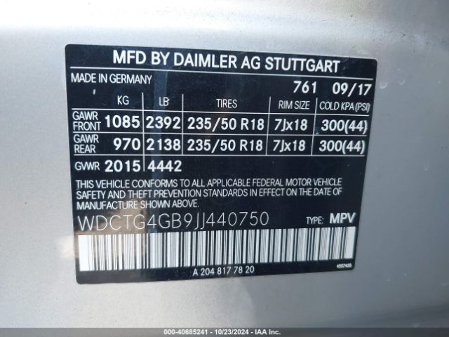 WDCTG4GB9JJ440750 Mercedes-Benz Gla 250 4matic