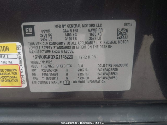 1GNKVGKDXGJ145223 Chevrolet Traverse 1lt