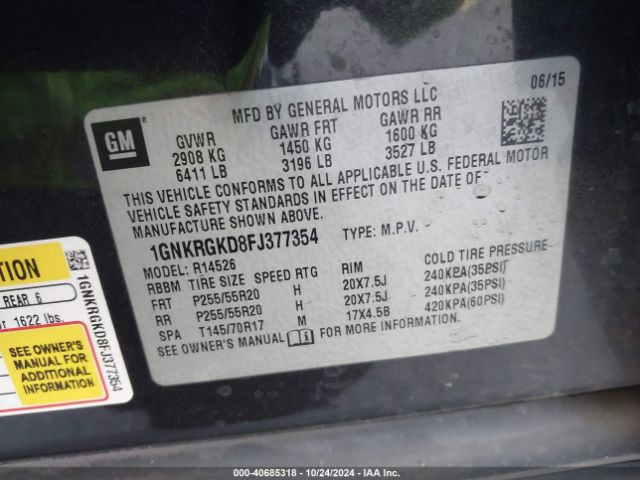 1GNKRGKD8FJ377354 Chevrolet Traverse 1lt