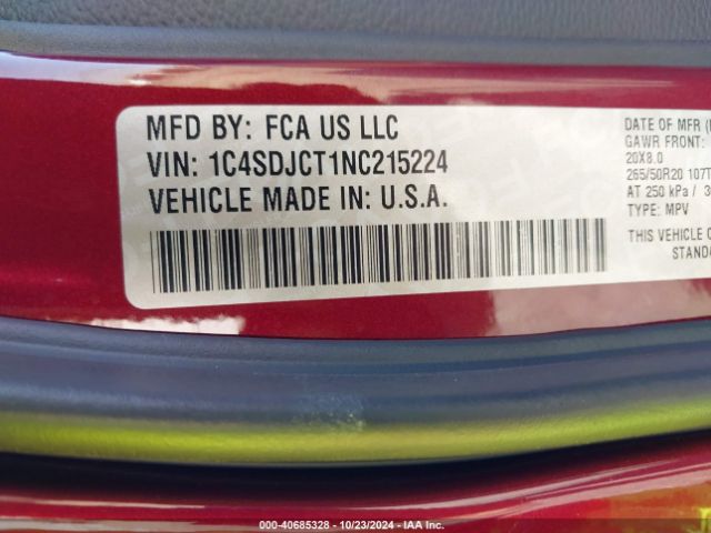 1C4SDJCT1NC215224 Dodge Durango R/t Awd