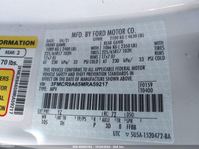 3FMCR9A65MRA59217 Ford Bronco Sport