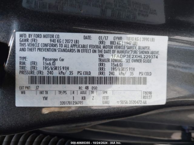 1FADP3E2XHL229374 Ford FOCUS S