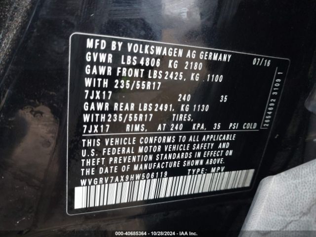 WVGRV7AX9HW506119 Volkswagen Tiguan 2.0t Wolfsburg Edition
