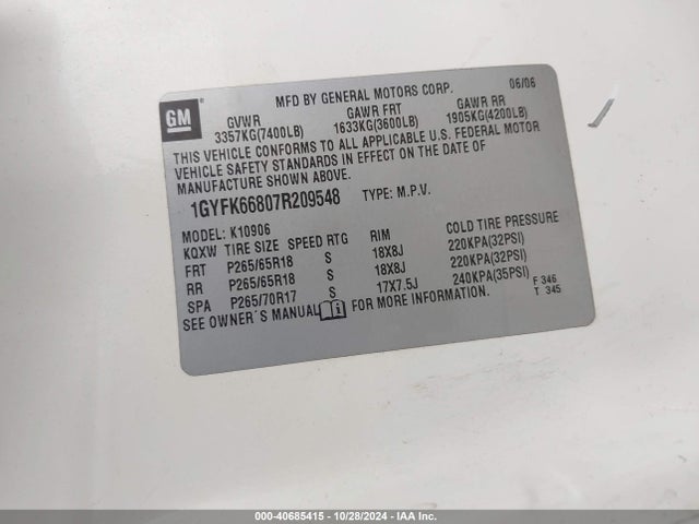 2007 CADILLAC ESCALADE ESV 1GYFK66807R209548 Photo 8