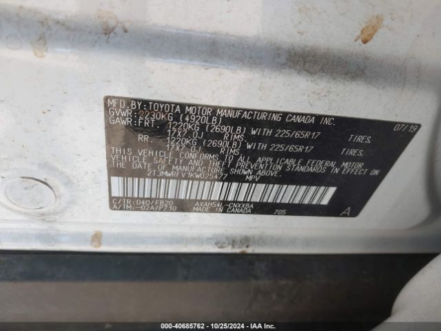 2T3MWRFV1KW025477 Toyota Rav4 Hybrid Le