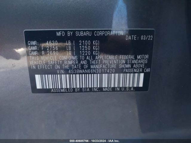 4S3BWAN66N3017420 Subaru Legacy Limited