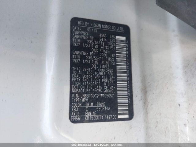 JN8BT3DC2PW105057 Nissan Rogue Platinum Fwd