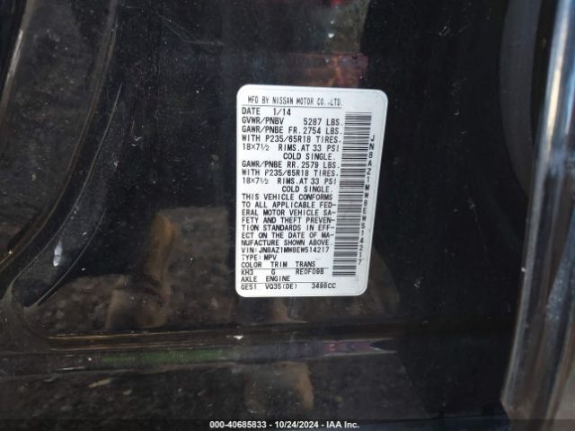 JN8AZ1MW8EW514217 Nissan Murano Le/s/sl/sv