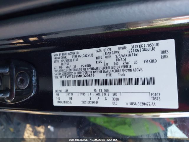 1FTFW1E89MKD29819 Ford F-150 Lariat