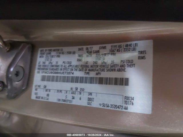 Ford ESCAPE SE 2017 1FMCU9G98HUE73574 Image 9